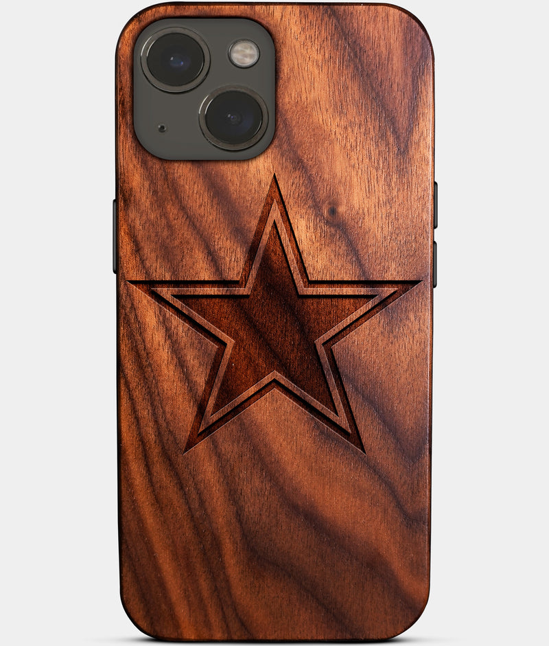 Eco-friendly Dallas Cowboys iPhone 14 Plus Case - Carved Wood Custom Dallas Cowboys Gift For Him - Monogrammed Personalized iPhone 14 Plus Cover By Engraved In Nature