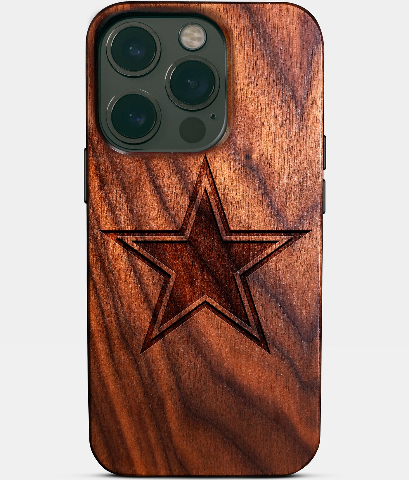 Eco-friendly Dallas Cowboys iPhone 14 Pro Case - Carved Wood Custom Dallas Cowboys Gift For Him - Monogrammed Personalized iPhone 14 Pro Cover By Engraved In Nature