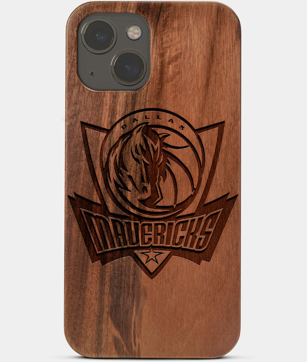 Carved Wood Dallas Mavericks iPhone 13 Case | Custom Dallas Mavericks Gift, Birthday Gift | Personalized Mahogany Wood Cover, Gifts For Him, Monogrammed Gift For Fan | by Engraved In Nature