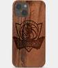Carved Wood Dallas Mavericks iPhone 13 Mini Case | Custom Dallas Mavericks Gift, Birthday Gift | Personalized Mahogany Wood Cover, Gifts For Him, Monogrammed Gift For Fan | by Engraved In Nature