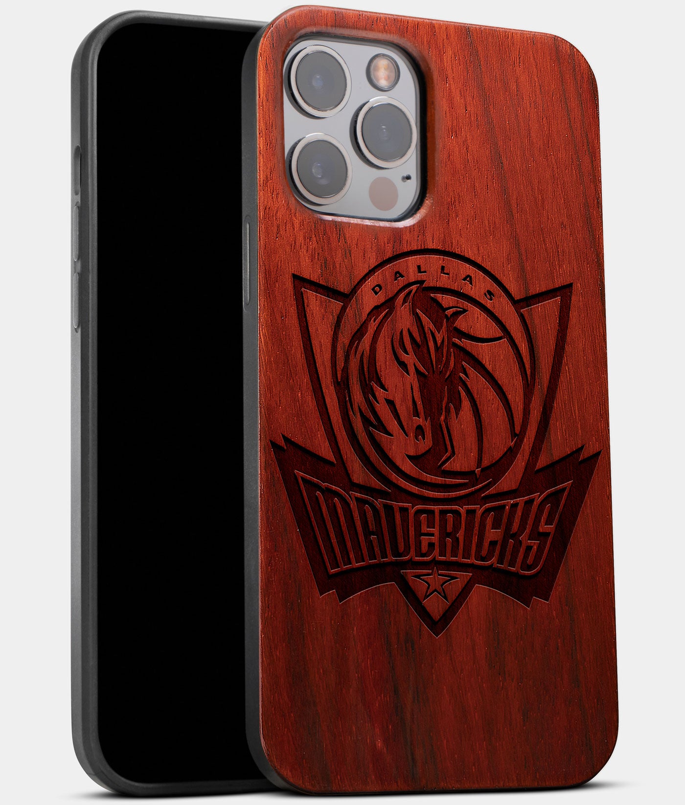 Best Wood Dallas Mavericks iPhone 13 Pro Case | Custom Dallas Mavericks Gift | Mahogany Wood Cover - Engraved In Nature