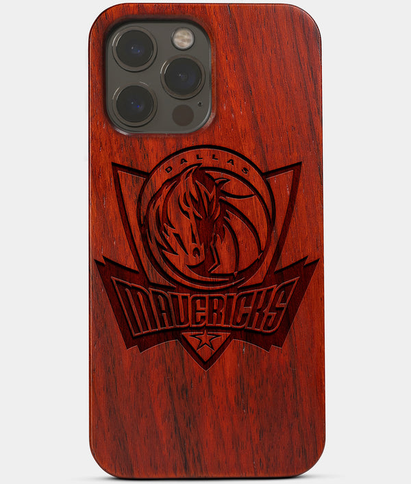 Carved Wood Dallas Mavericks iPhone 13 Pro Case | Custom Dallas Mavericks Gift, Birthday Gift | Personalized Mahogany Wood Cover, Gifts For Him, Monogrammed Gift For Fan | by Engraved In Nature