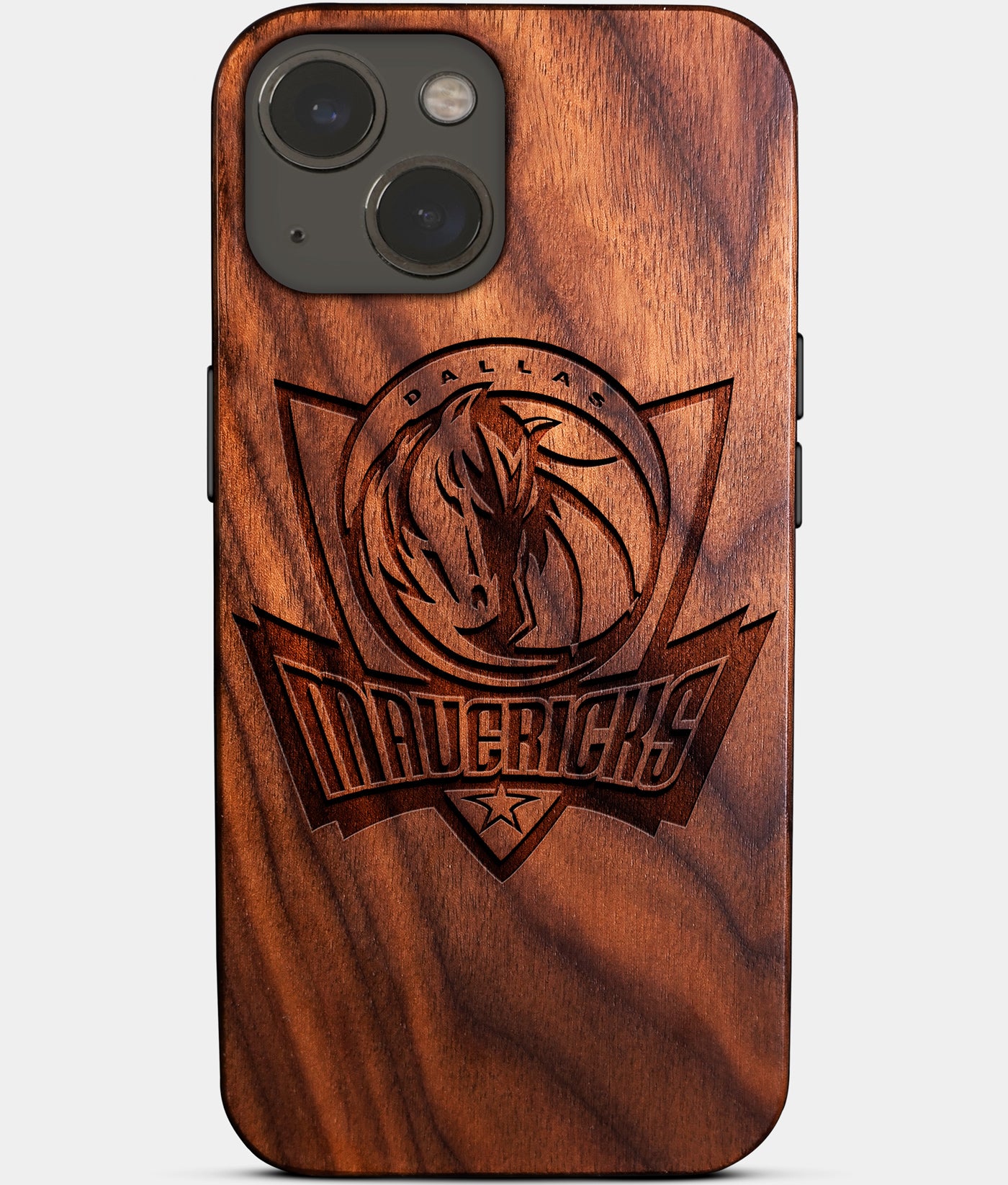 Eco-friendly Dallas Mavericks iPhone 14 Plus Case - Carved Wood Custom Dallas Mavericks Gift For Him - Monogrammed Personalized iPhone 14 Plus Cover By Engraved In Nature