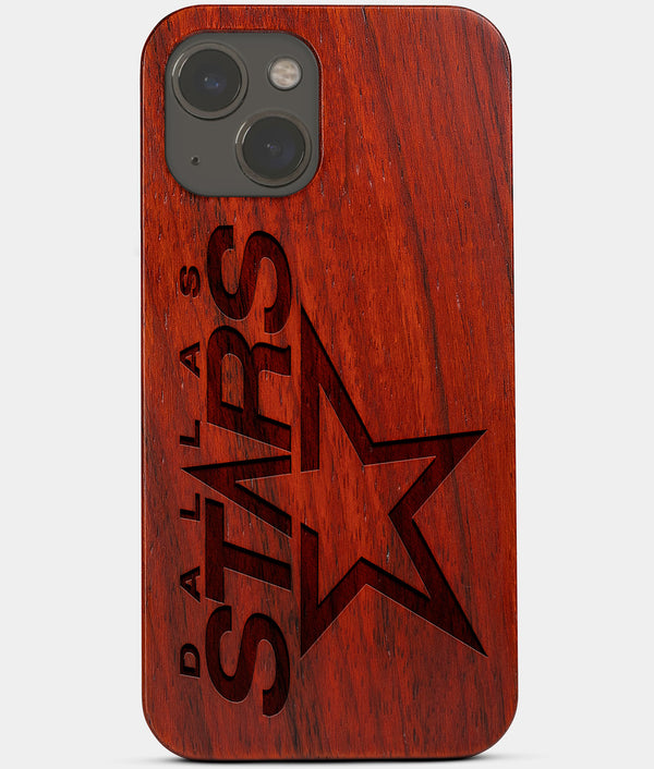 Carved Wood Dallas Stars iPhone 13 Case | Custom Dallas Stars Gift, Birthday Gift | Personalized Mahogany Wood Cover, Gifts For Him, Monogrammed Gift For Fan | by Engraved In Nature