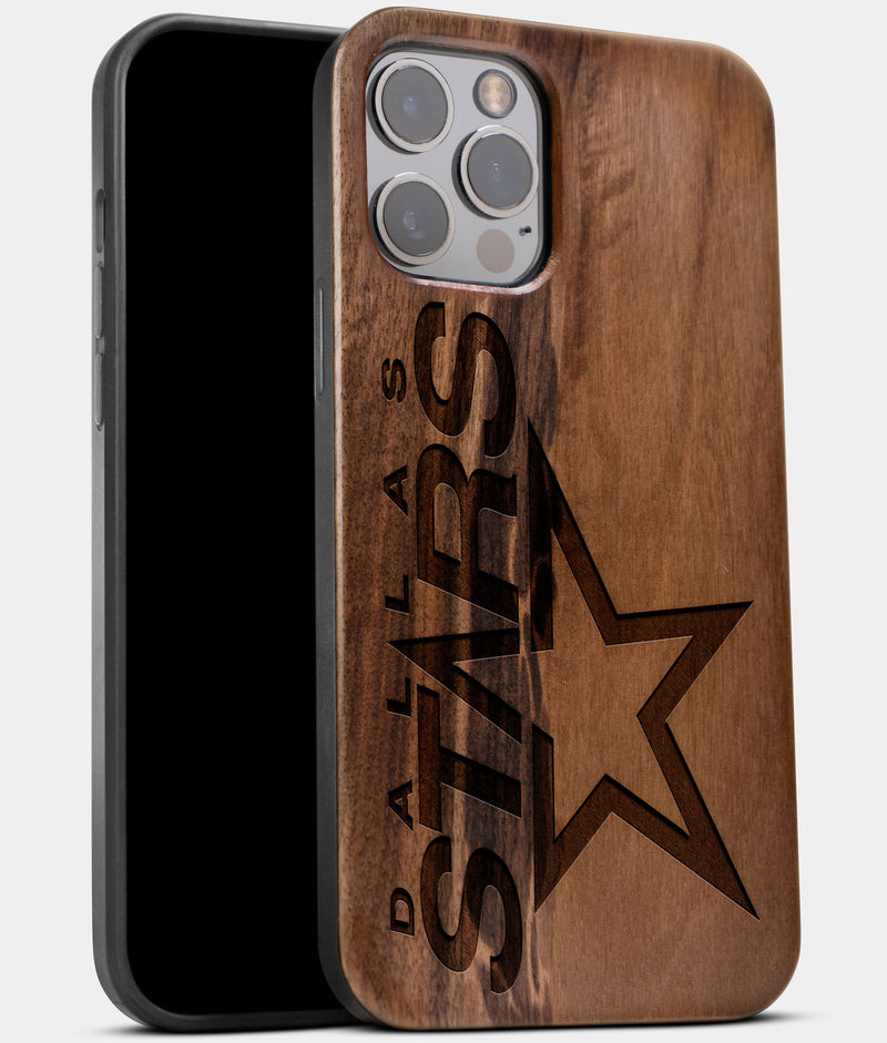 Best Wood Dallas Stars iPhone 13 Pro Max Case | Custom Dallas Stars Gift | Walnut Wood Cover - Engraved In Nature