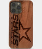 Carved Wood Dallas Stars iPhone 13 Pro Max Case | Custom Dallas Stars Gift, Birthday Gift | Personalized Mahogany Wood Cover, Gifts For Him, Monogrammed Gift For Fan | by Engraved In Nature
