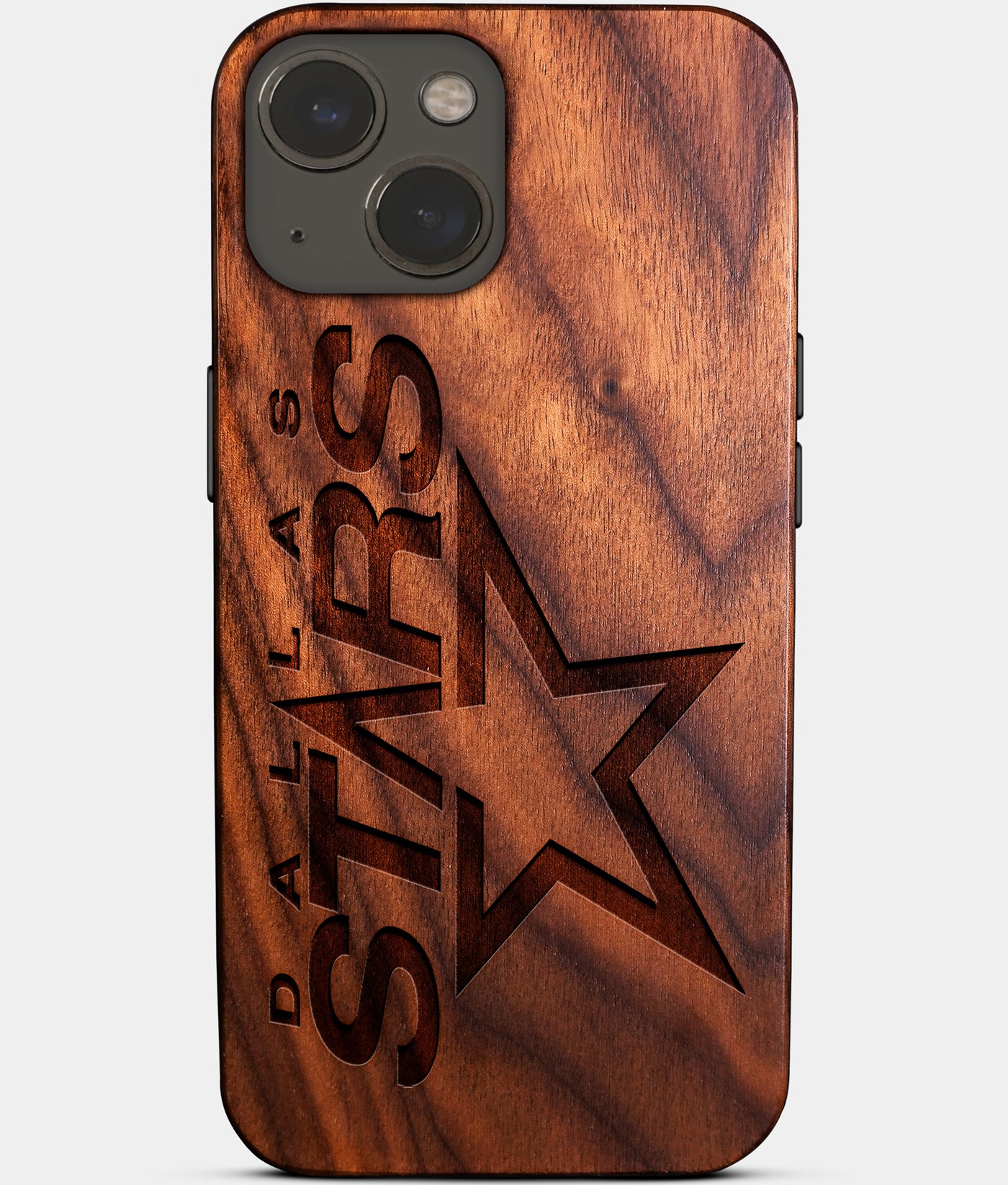Eco-friendly Dallas Stars iPhone 14 Plus Case - Carved Wood Custom Dallas Stars Gift For Him - Monogrammed Personalized iPhone 14 Plus Cover By Engraved In Nature