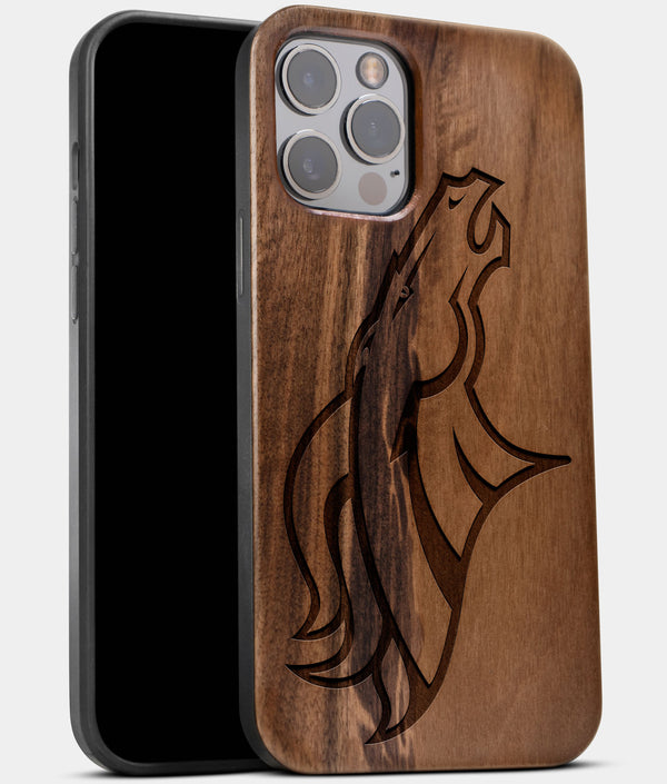 Best Wood Denver Broncos iPhone 13 Pro Max Case | Custom Denver Broncos Gift | Walnut Wood Cover - Engraved In Nature