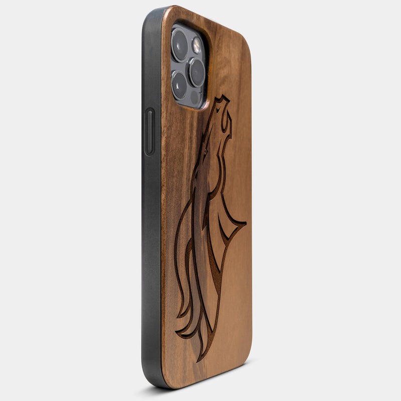 Best Wood Denver Broncos iPhone 13 Pro Max Case | Custom Denver Broncos Gift | Walnut Wood Cover - Engraved In Nature