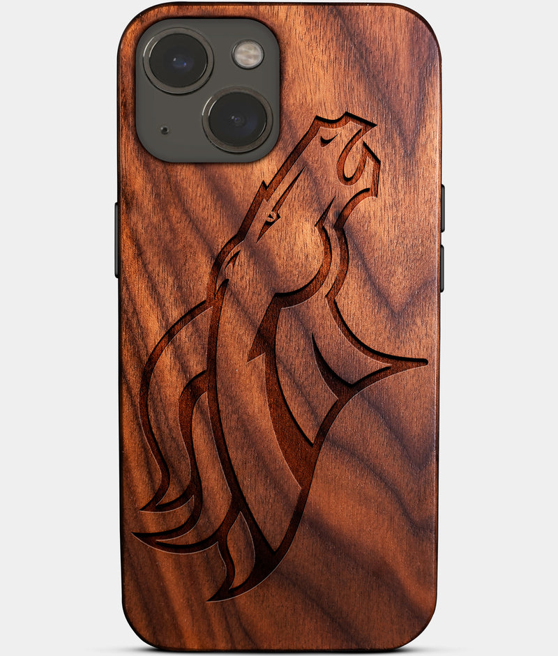 Eco-friendly Denver Broncos iPhone 14 Case - Carved Wood Custom Denver Broncos Gift For Him - Monogrammed Personalized iPhone 14 Cover By Engraved In Nature