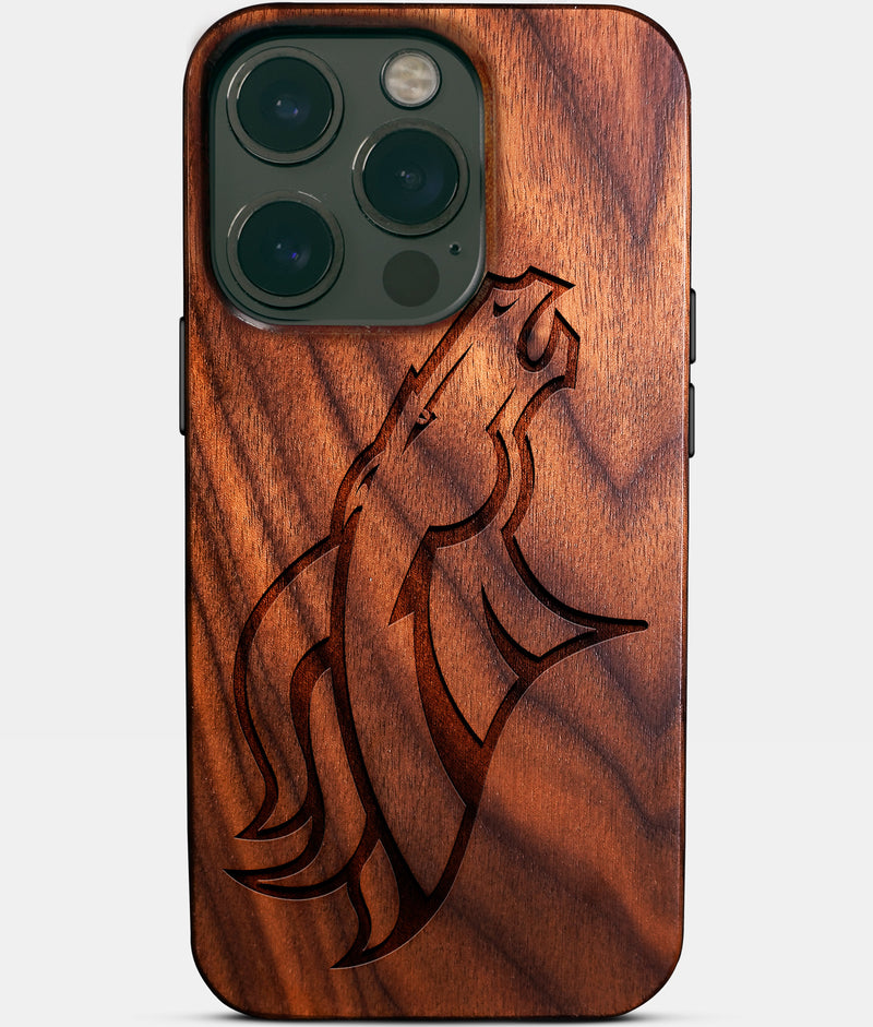 Eco-friendly Denver Broncos iPhone 14 Pro Case - Carved Wood Custom Denver Broncos Gift For Him - Monogrammed Personalized iPhone 14 Pro Cover By Engraved In Nature