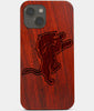 Carved Wood Detroit Lions iPhone 13 Case | Custom Detroit Lions Gift, Birthday Gift | Personalized Mahogany Wood Cover, Gifts For Him, Monogrammed Gift For Fan | by Engraved In Nature