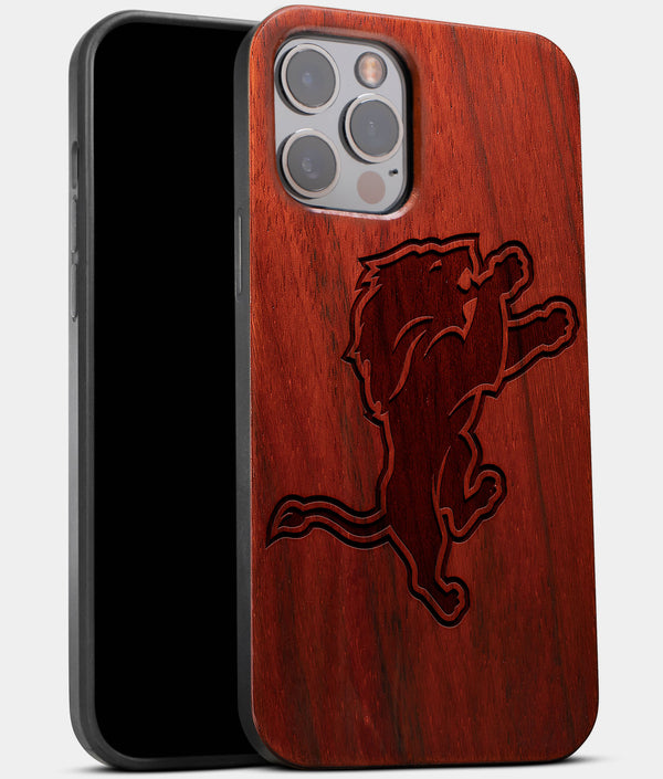 Best Wood Detroit Lions iPhone 13 Pro Case | Custom Detroit Lions Gift | Mahogany Wood Cover - Engraved In Nature