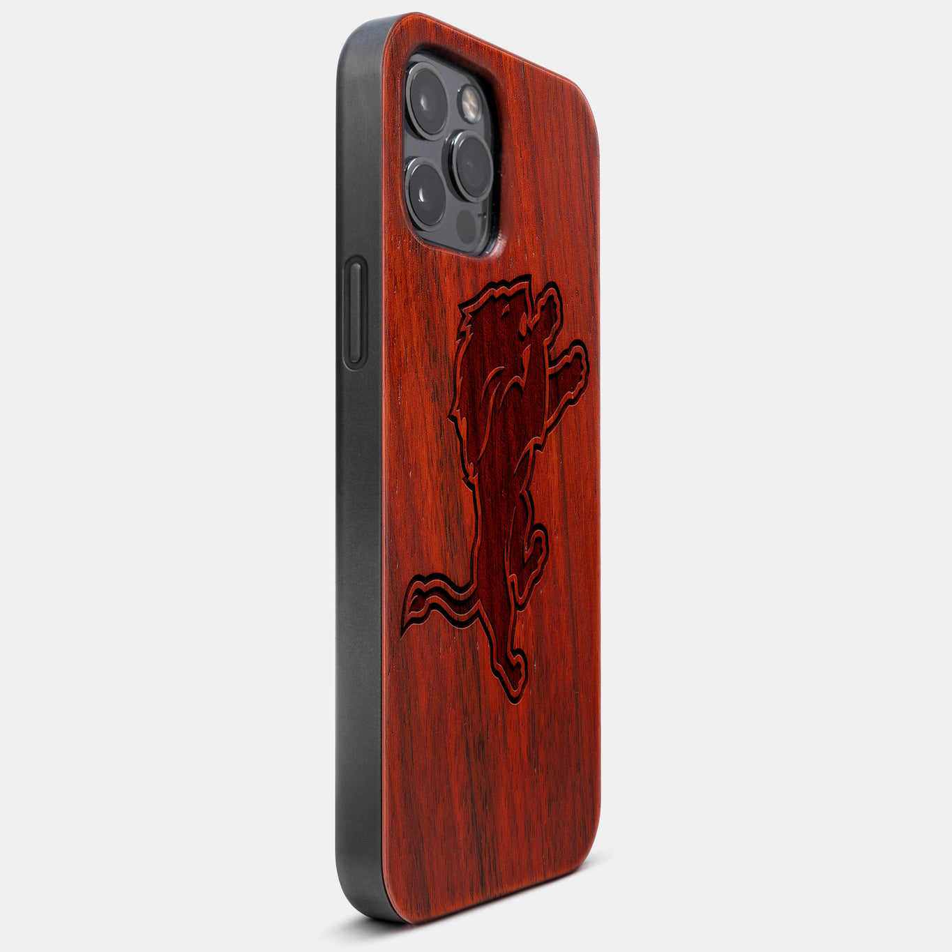 Best Wood Detroit Lions iPhone 13 Pro Case | Custom Detroit Lions Gift | Mahogany Wood Cover - Engraved In Nature