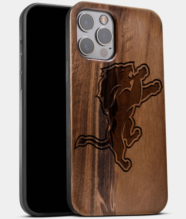 Best Wood Detroit Lions iPhone 13 Pro Max Case | Custom Detroit Lions Gift | Walnut Wood Cover - Engraved In Nature