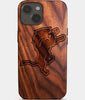 Eco-friendly Detroit Lions iPhone 14 Case - Carved Wood Custom Detroit Lions Gift For Him - Monogrammed Personalized iPhone 14 Cover By Engraved In Nature