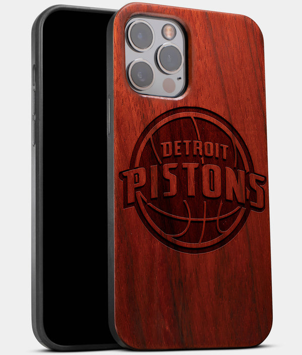 Best Wood Detroit Pistons iPhone 13 Pro Case | Custom Detroit Pistons Gift | Mahogany Wood Cover - Engraved In Nature