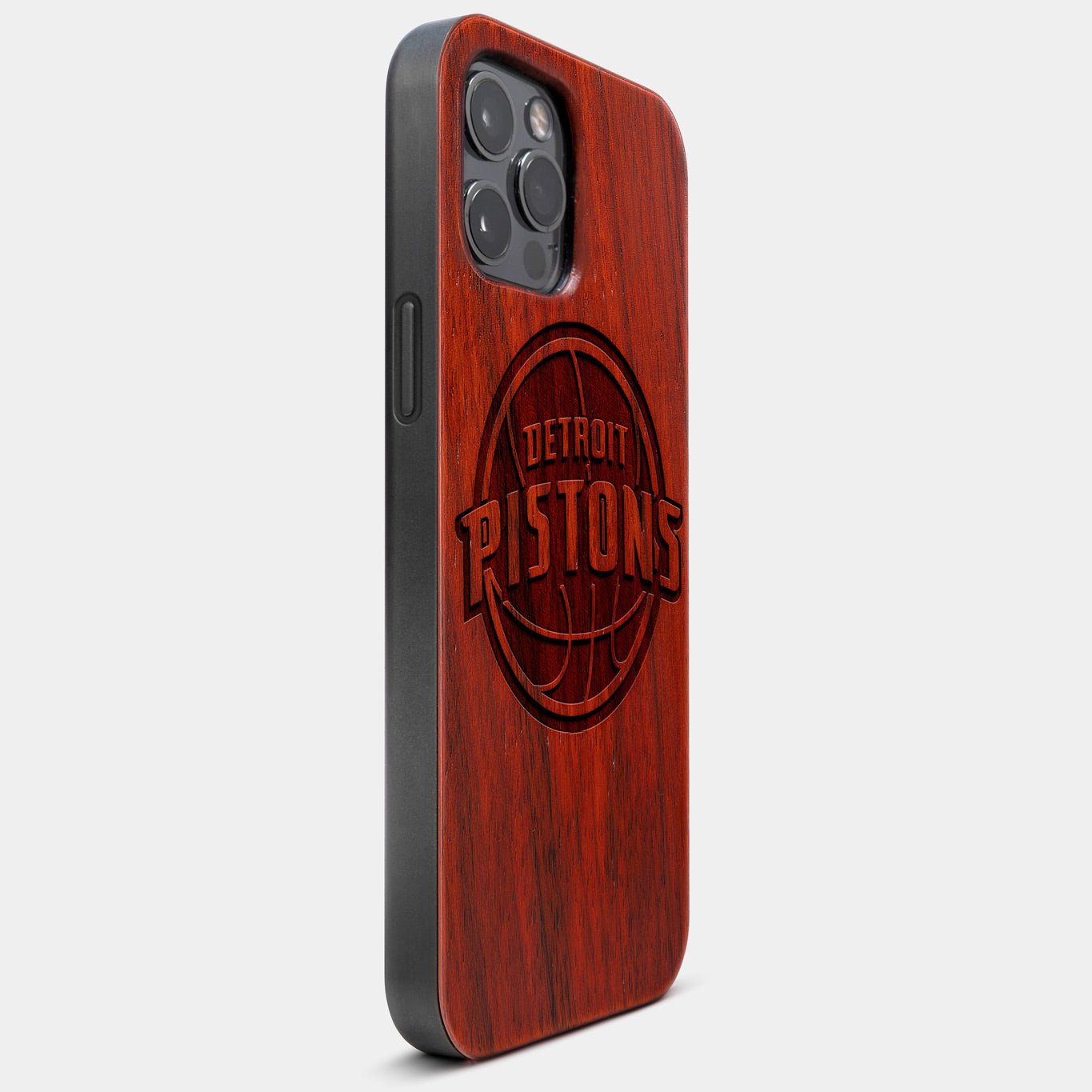 Best Wood Detroit Pistons iPhone 13 Pro Max Case | Custom Detroit Pistons Gift | Mahogany Wood Cover - Engraved In Nature