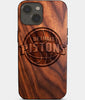 Eco-friendly Detroit Pistons iPhone 14 Case - Carved Wood Custom Detroit Pistons Gift For Him - Monogrammed Personalized iPhone 14 Cover By Engraved In Nature