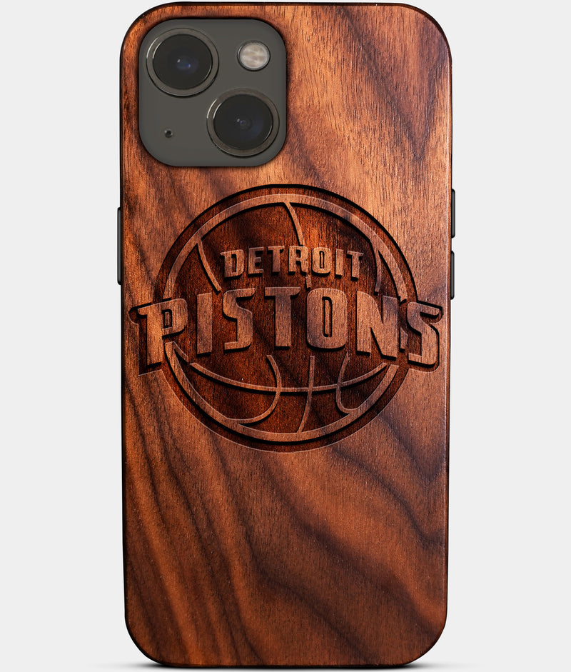 Eco-friendly Detroit Pistons iPhone 14 Plus Case - Carved Wood Custom Detroit Pistons Gift For Him - Monogrammed Personalized iPhone 14 Plus Cover By Engraved In Nature