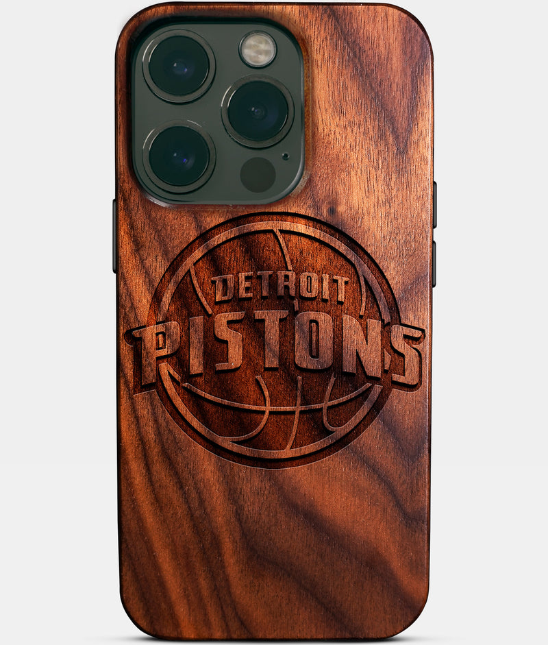 Eco-friendly Detroit Pistons iPhone 14 Pro Case - Carved Wood Custom Detroit Pistons Gift For Him - Monogrammed Personalized iPhone 14 Pro Cover By Engraved In Nature