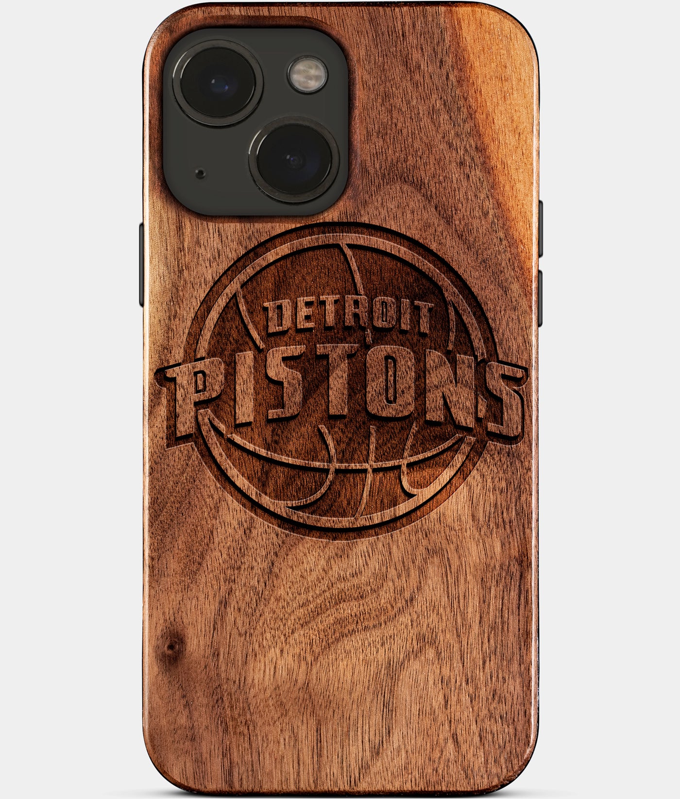 Eco-friendly Detroit Pistons iPhone 15 Case - Carved Wood Custom Detroit Pistons Gift For Him - Monogrammed Personalized iPhone 15 Cover By Engraved In Nature
