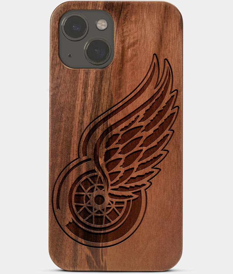Carved Wood Detroit Red Wings iPhone 13 Case | Custom Detroit Red Wings Gift, Birthday Gift | Personalized Mahogany Wood Cover, Gifts For Him, Monogrammed Gift For Fan | by Engraved In Nature