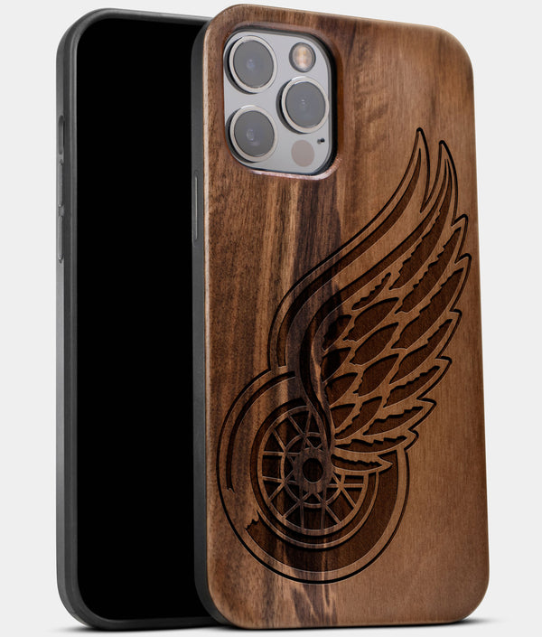 Best Wood Detroit Red Wings iPhone 13 Pro Case | Custom Detroit Red Wings Gift | Walnut Wood Cover - Engraved In Nature