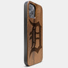 Best Wood Detroit Tigers iPhone 13 Pro Case | Custom Detroit Tigers Gift | Walnut Wood Cover - Engraved In Nature