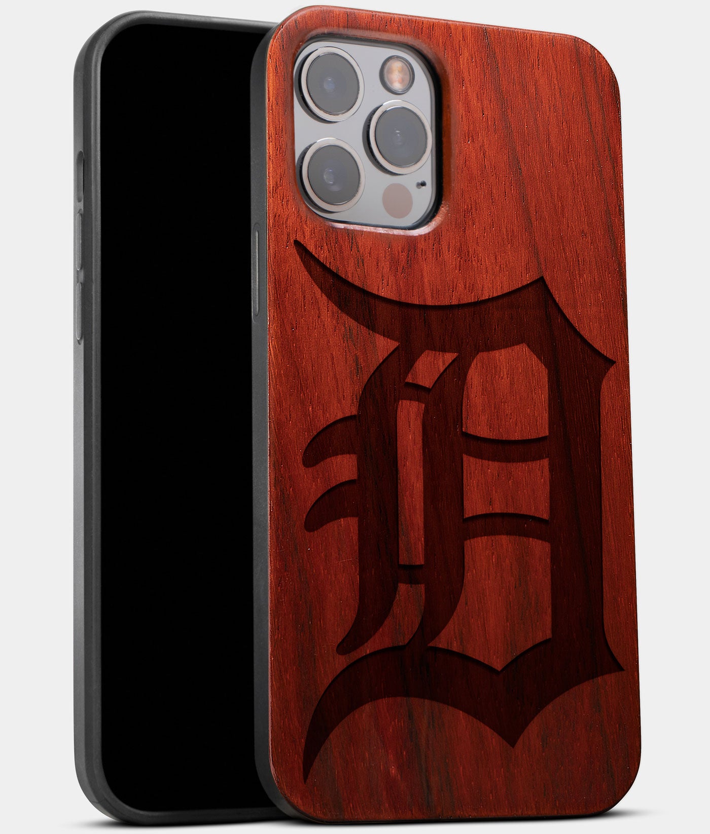 Best Wood Detroit Tigers iPhone 13 Pro Max Case | Custom Detroit Tigers Gift | Mahogany Wood Cover - Engraved In Nature