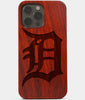 Carved Wood Detroit Tigers iPhone 13 Pro Max Case | Custom Detroit Tigers Gift, Birthday Gift | Personalized Mahogany Wood Cover, Gifts For Him, Monogrammed Gift For Fan | by Engraved In Nature