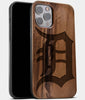 Best Wood Detroit Tigers iPhone 13 Pro Max Case | Custom Detroit Tigers Gift | Walnut Wood Cover - Engraved In Nature