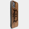 Best Wood Detroit Tigers iPhone 13 Pro Max Case | Custom Detroit Tigers Gift | Walnut Wood Cover - Engraved In Nature