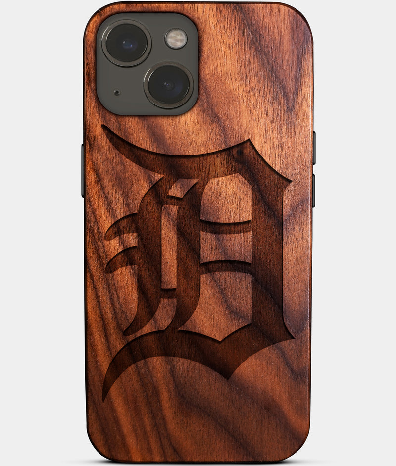 Eco-friendly Detroit Tigers iPhone 14 Case - Carved Wood Custom Detroit Tigers Gift For Him - Monogrammed Personalized iPhone 14 Cover By Engraved In Nature
