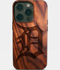 Eco-friendly Detroit Tigers iPhone 14 Pro Case - Carved Wood Custom Detroit Tigers Gift For Him - Monogrammed Personalized iPhone 14 Pro Cover By Engraved In Nature