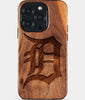 Eco-friendly Detroit Tigers iPhone 15 Pro Case - Carved Wood Custom Detroit Tigers Gift For Him - Monogrammed Personalized iPhone 15 Pro Cover By Engraved In Nature