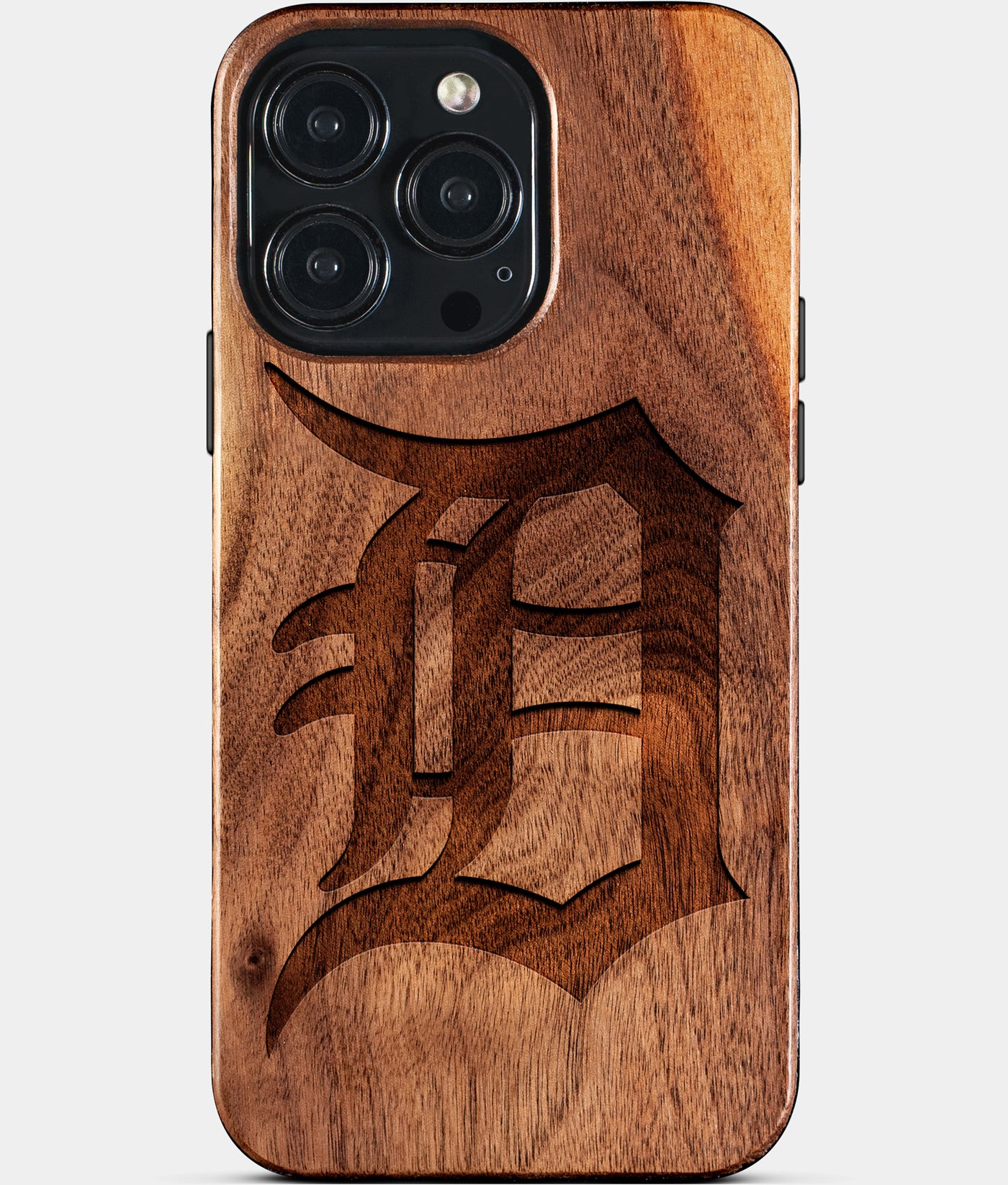 Eco-friendly Detroit Tigers iPhone 15 Pro Max Case - Carved Wood Custom Detroit Tigers Gift For Him - Monogrammed Personalized iPhone 15 Pro Max Cover By Engraved In Nature