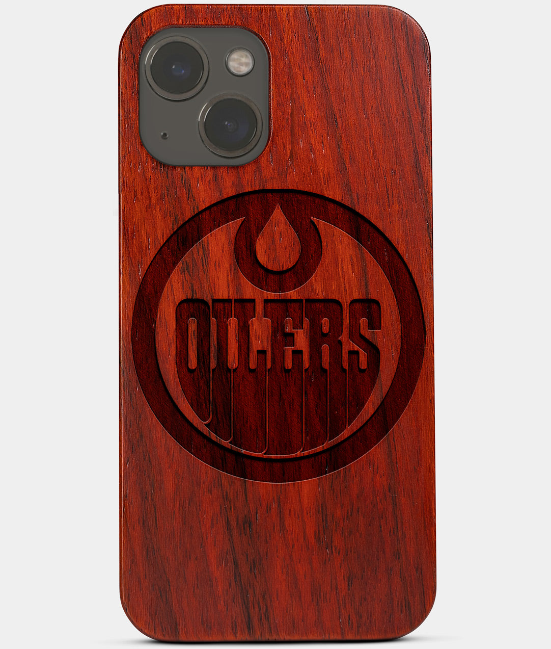 Carved Wood Edmonton Oilers iPhone 13 Case | Custom Edmonton Oilers Gift, Birthday Gift | Personalized Mahogany Wood Cover, Gifts For Him, Monogrammed Gift For Fan | by Engraved In Nature