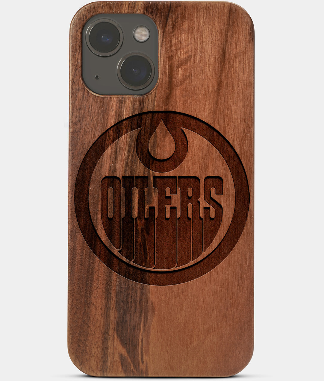 Carved Wood Edmonton Oilers iPhone 13 Case | Custom Edmonton Oilers Gift, Birthday Gift | Personalized Mahogany Wood Cover, Gifts For Him, Monogrammed Gift For Fan | by Engraved In Nature