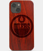 Carved Wood Edmonton Oilers iPhone 13 Mini Case | Custom Edmonton Oilers Gift, Birthday Gift | Personalized Mahogany Wood Cover, Gifts For Him, Monogrammed Gift For Fan | by Engraved In Nature