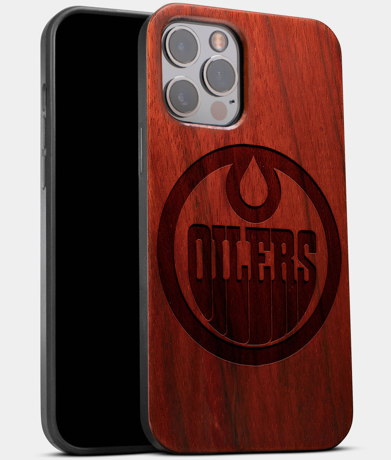 Best Wood Edmonton Oilers iPhone 13 Pro Case | Custom Edmonton Oilers Gift | Mahogany Wood Cover - Engraved In Nature