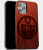 Best Wood Edmonton Oilers iPhone 13 Pro Case | Custom Edmonton Oilers Gift | Mahogany Wood Cover - Engraved In Nature