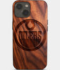 Eco-friendly Edmonton Oilers iPhone 14 Case - Carved Wood Custom Edmonton Oilers Gift For Him - Monogrammed Personalized iPhone 14 Cover By Engraved In Nature