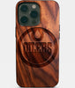 Eco-friendly Edmonton Oilers iPhone 14 Pro Max Case - Carved Wood Custom Edmonton Oilers Gift For Him - Monogrammed Personalized iPhone 14 Pro Max Cover By Engraved In Nature