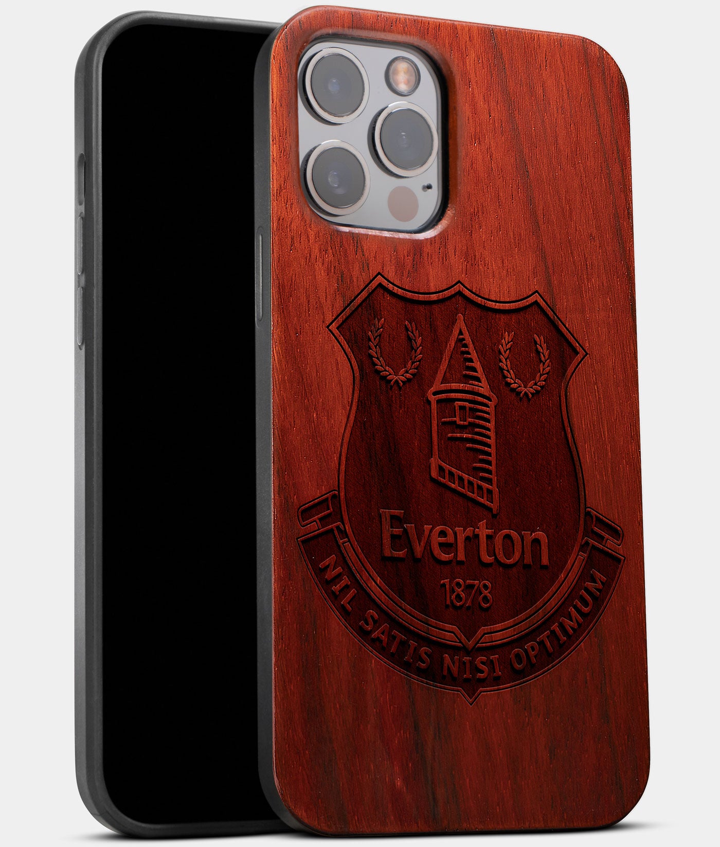 Best Wood Everton F.C. iPhone 13 Pro Case | Custom Everton F.C. Gift | Mahogany Wood Cover - Engraved In Nature