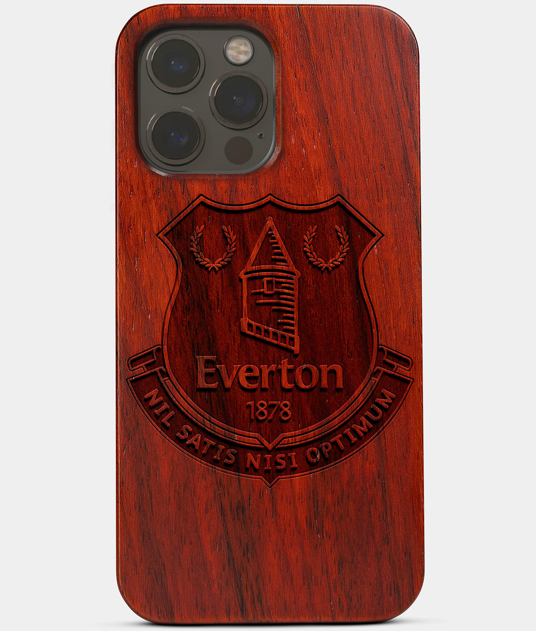 Carved Wood Everton F.C. iPhone 13 Pro Case | Custom Everton F.C. Gift, Birthday Gift | Personalized Mahogany Wood Cover, Gifts For Him, Monogrammed Gift For Fan | by Engraved In Nature