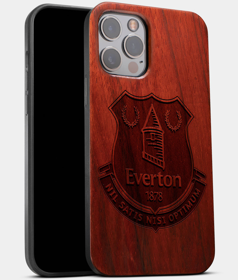 Best Wood Everton F.C. iPhone 13 Pro Max Case | Custom Everton F.C. Gift | Mahogany Wood Cover - Engraved In Nature
