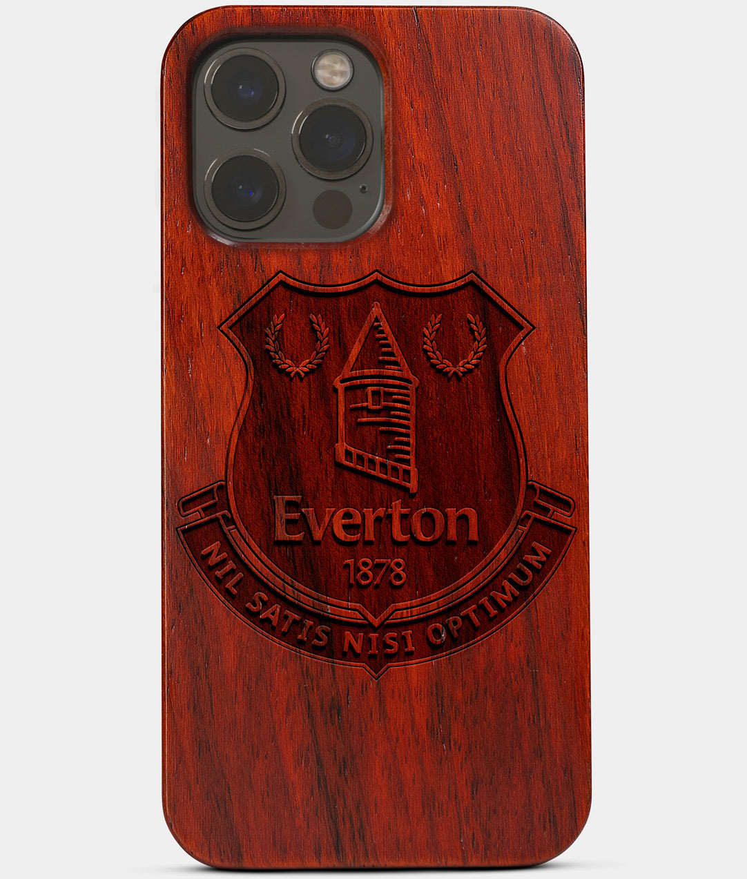 Carved Wood Everton F.C. iPhone 13 Pro Max Case | Custom Everton F.C. Gift, Birthday Gift | Personalized Mahogany Wood Cover, Gifts For Him, Monogrammed Gift For Fan | by Engraved In Nature