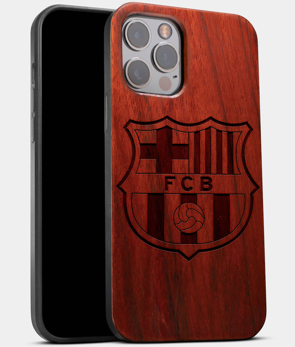 Best Wood FC Barcelona iPhone 13 Pro Case | Custom FC Barcelona Gift | Mahogany Wood Cover - Engraved In Nature