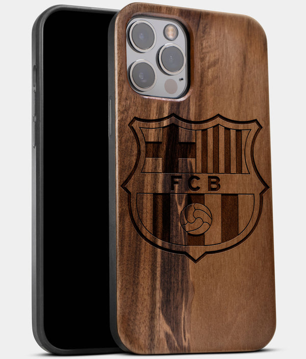 Best Wood FC Barcelona iPhone 13 Pro Case | Custom FC Barcelona Gift | Walnut Wood Cover - Engraved In Nature